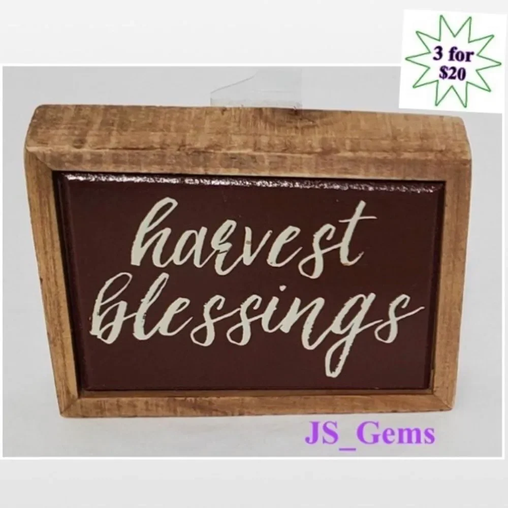 New Kathy Wood Sign Home Harvest Blessings Brown White Painted NWT